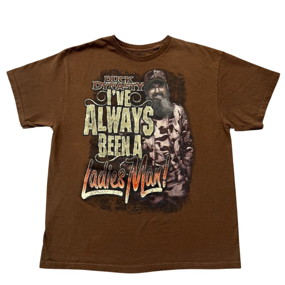 Y2K Duck Dynasty Graphic Tee Ladies Man Brown Redneck Country Streetwear Mens XL